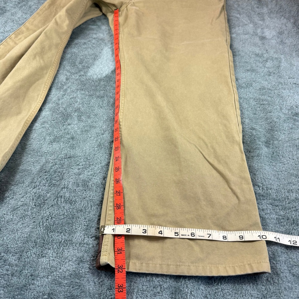 Eddie Bauer Mens 42x32 Khaki Tan Cotton Canvas Leather Trim Straight Leg Pants - Picture 2 of 13